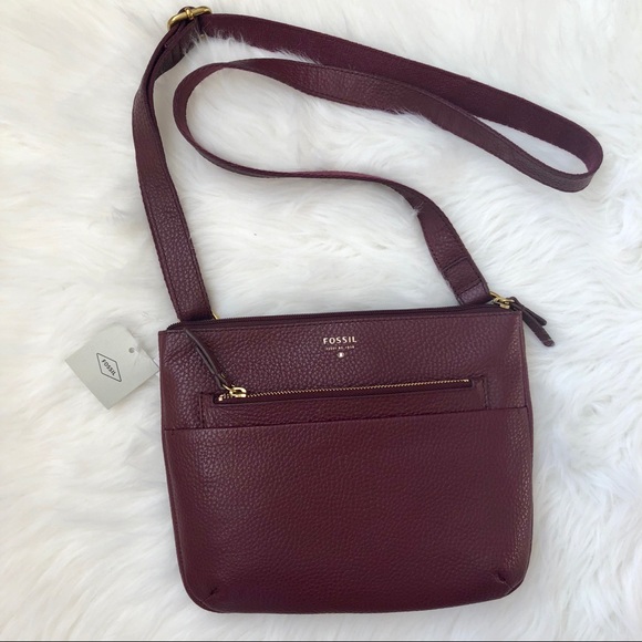 Fossil Tessa Leather Crossbody Maroon 